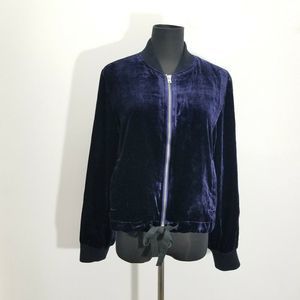 J Crew Velvet Bomber Jacket Tie Waist Zip Pockets